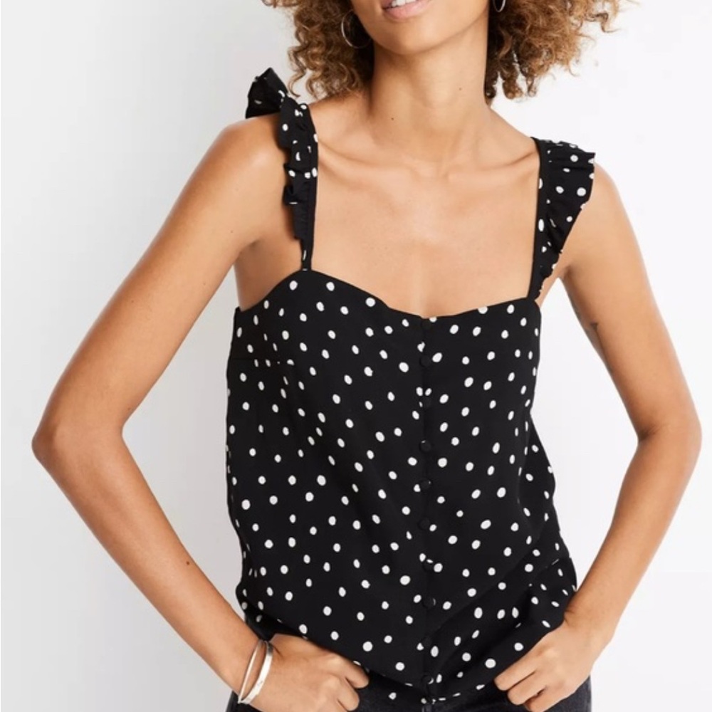 Madewell sleeveless top in black and white polkadot